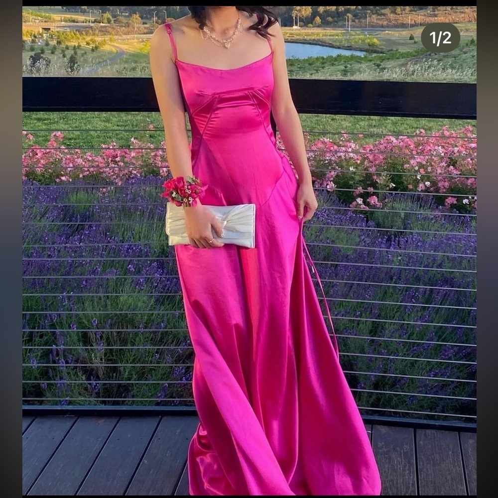 HOUSE‎ OF CB 'Anabella' Fuchsia Lace Up Maxi Dress NWOT pink size L A-C - Picture 9 of 12